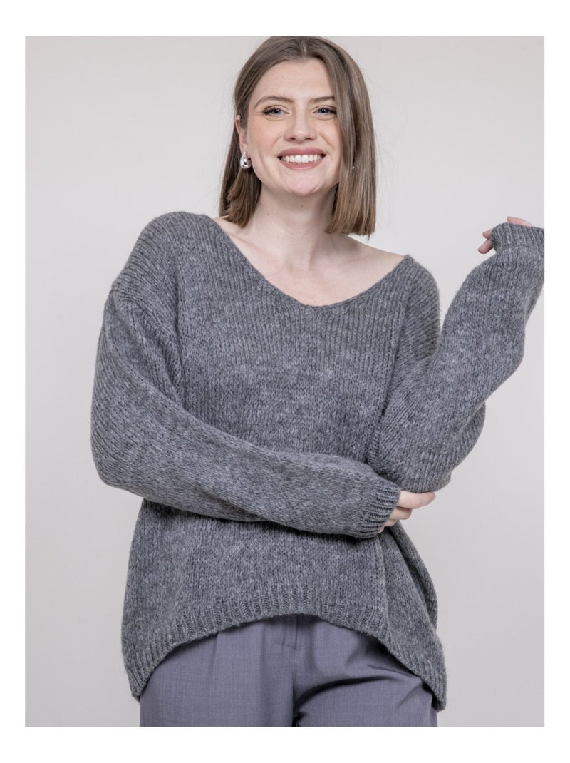 Pull scollo a V KLORIANE Grigio - Kiabi