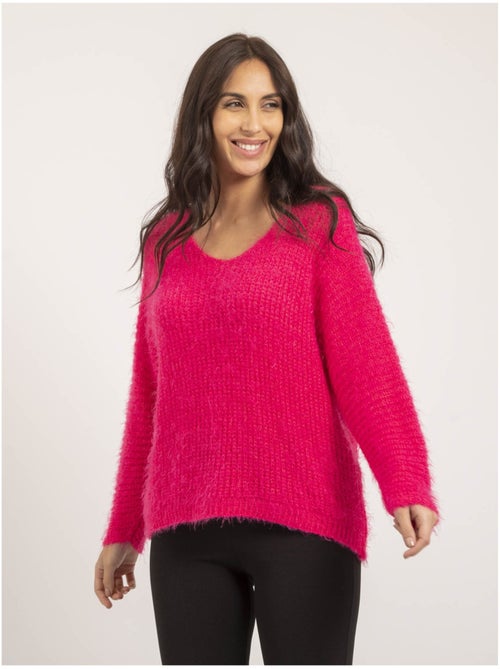 Pull scollo a V maille chenille KRISTINA - Kiabi