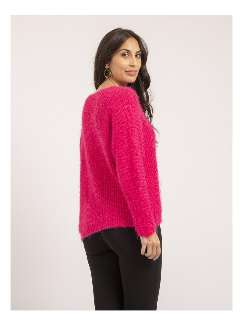 Pull scollo a V maille chenille KRISTINA Rosa fucsia - Kiabi