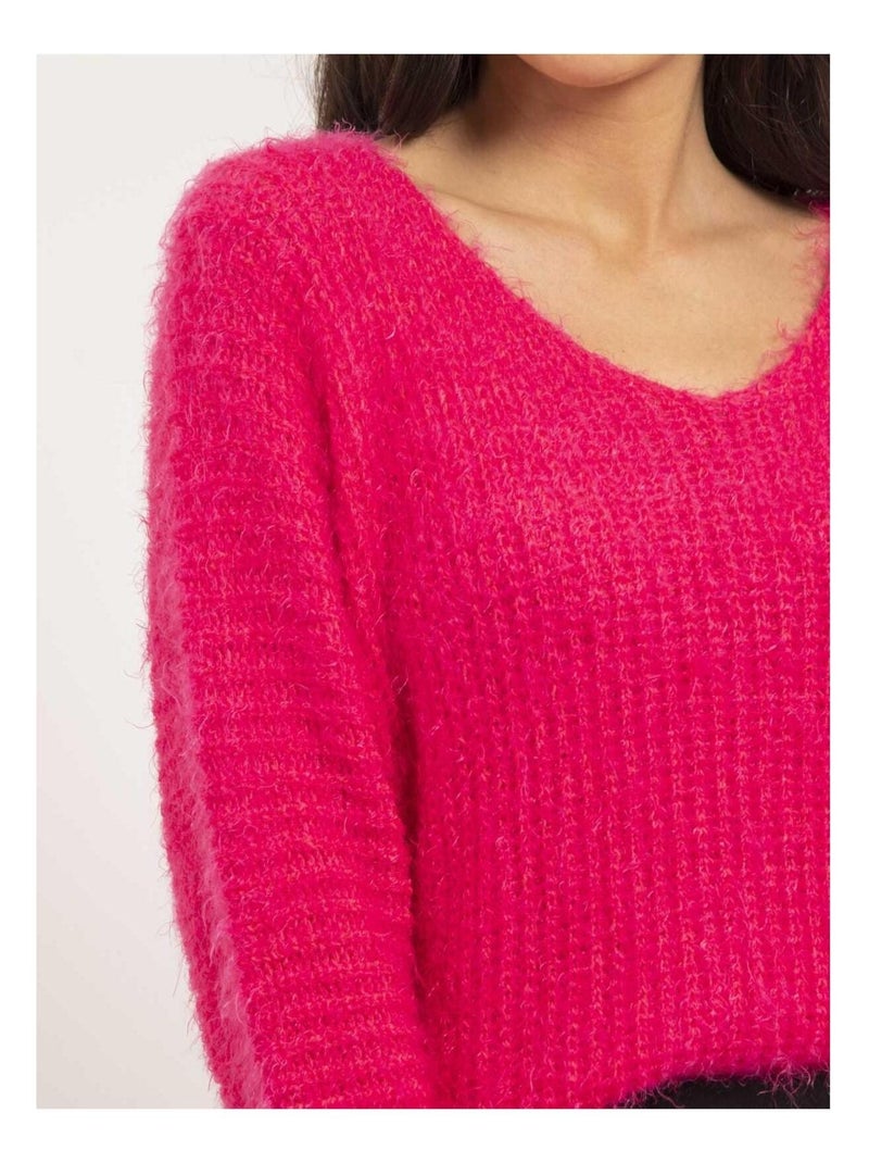 Pull scollo a V maille chenille KRISTINA Rosa fucsia - Kiabi