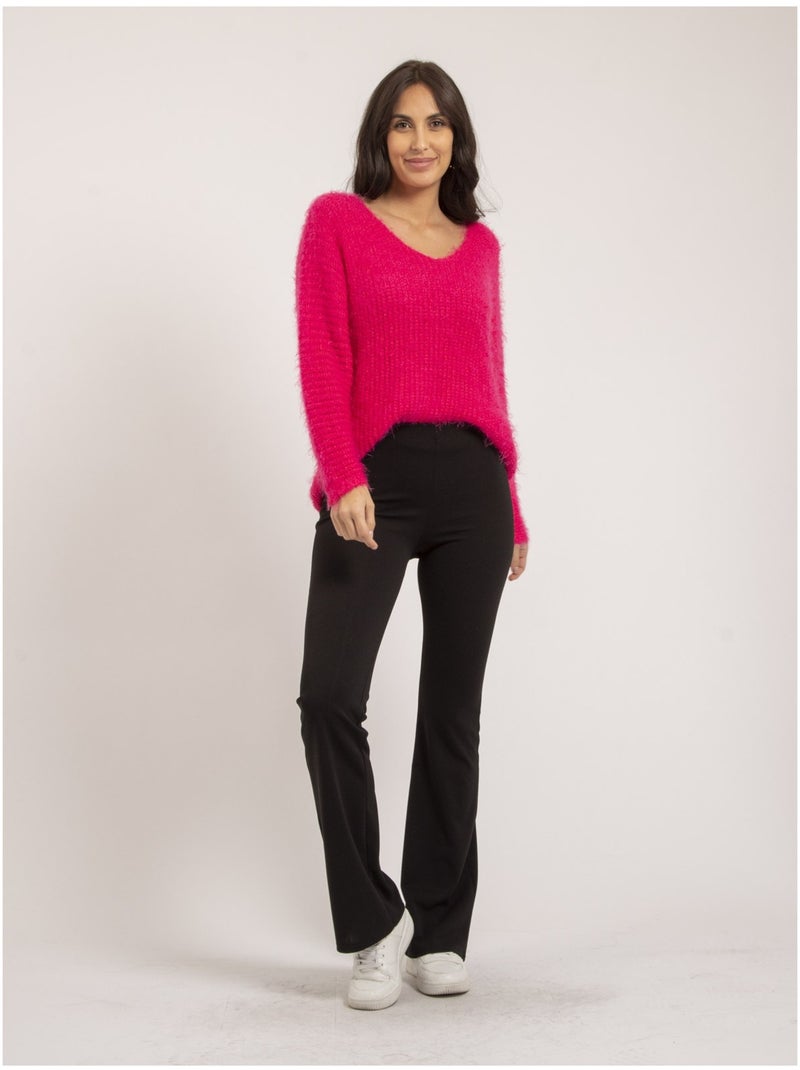 Pull scollo a V maille chenille KRISTINA Rosa fucsia - Kiabi