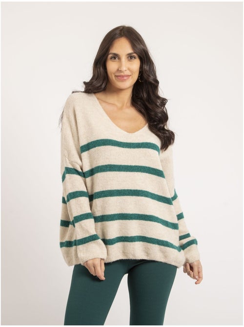 Pull scollo a V rayures KLERVI - Kiabi