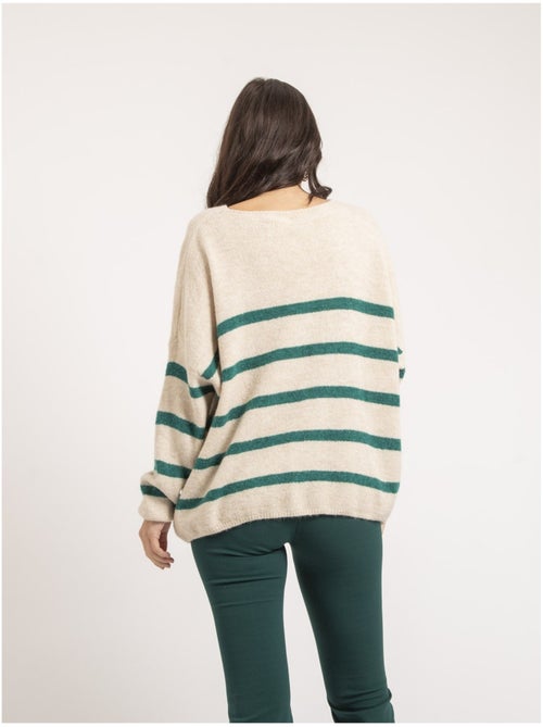 Pull scollo a V rayures KLERVI - Kiabi