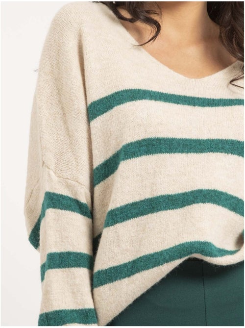 Pull scollo a V rayures KLERVI - Kiabi