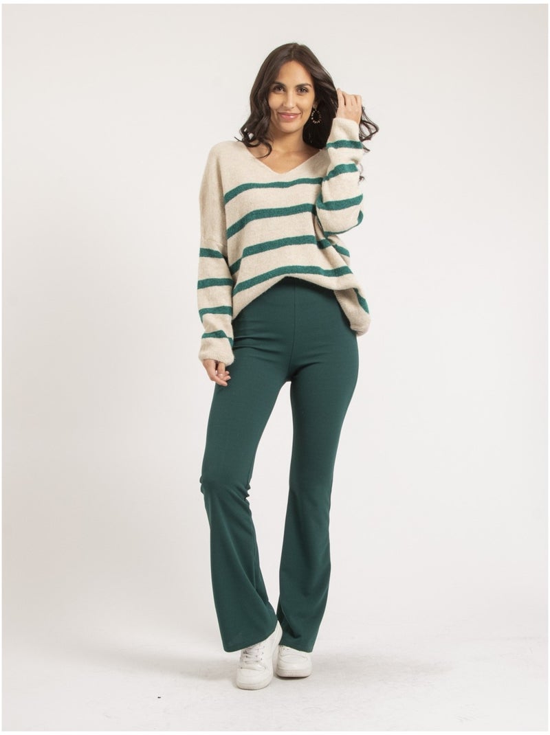 Pull scollo a V rayures KLERVI Verde - Kiabi