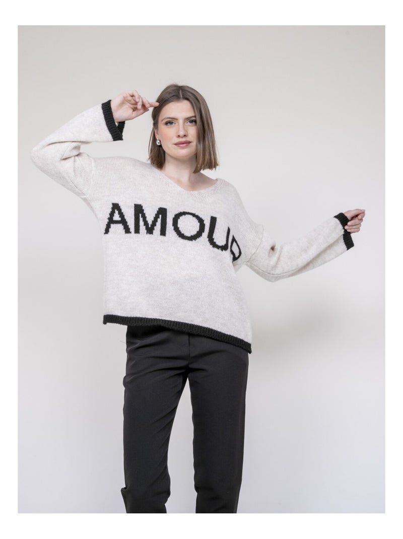 Pull scritta AMOUR KLAOFINA Ecru - Kiabi