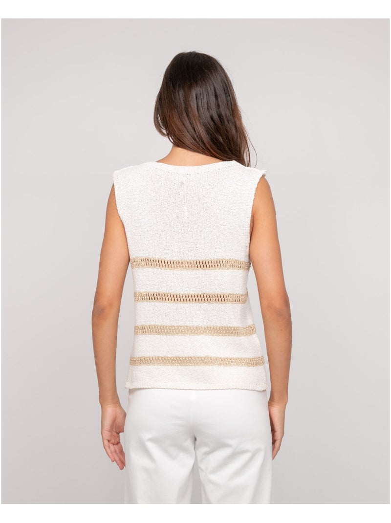 Pull senza maniche a righe lurex KAVIA Ecru - Kiabi