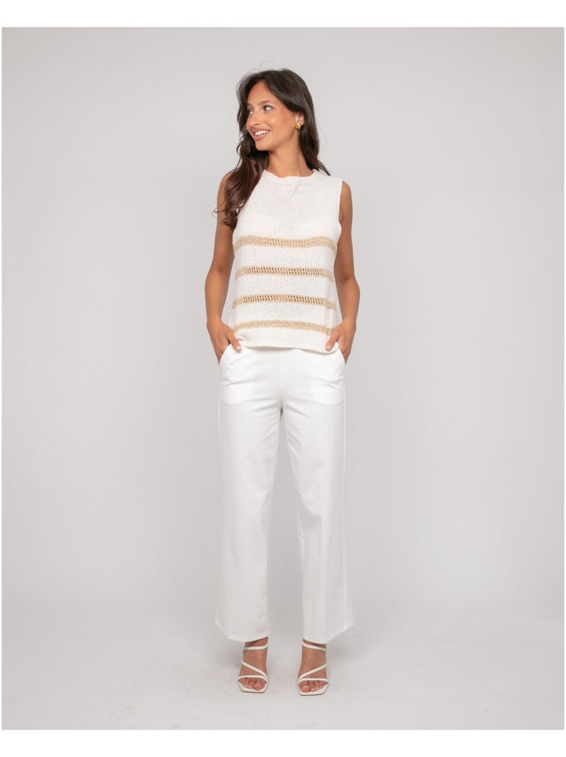 Pull senza maniche a righe lurex KAVIA Ecru - Kiabi