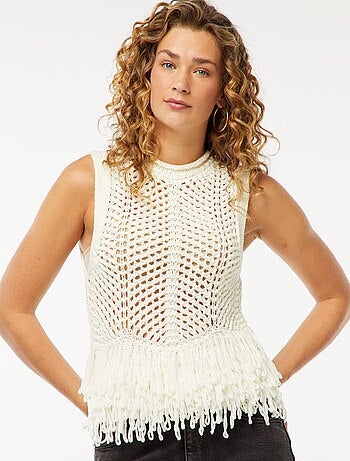 Pull senza maniche con frange
