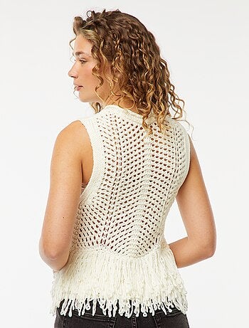 Pull senza maniche con frange