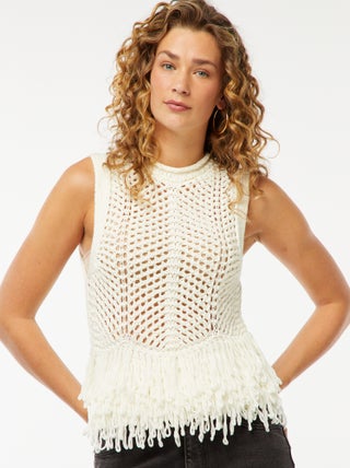 Pull senza maniche con frange