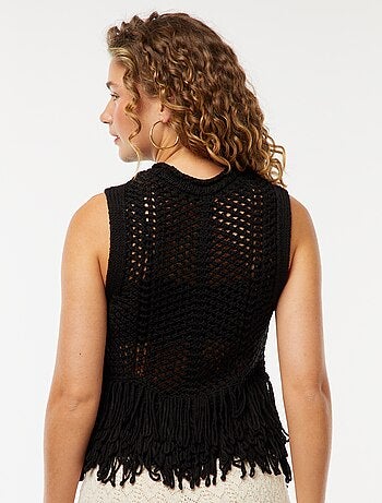 Pull senza maniche con frange