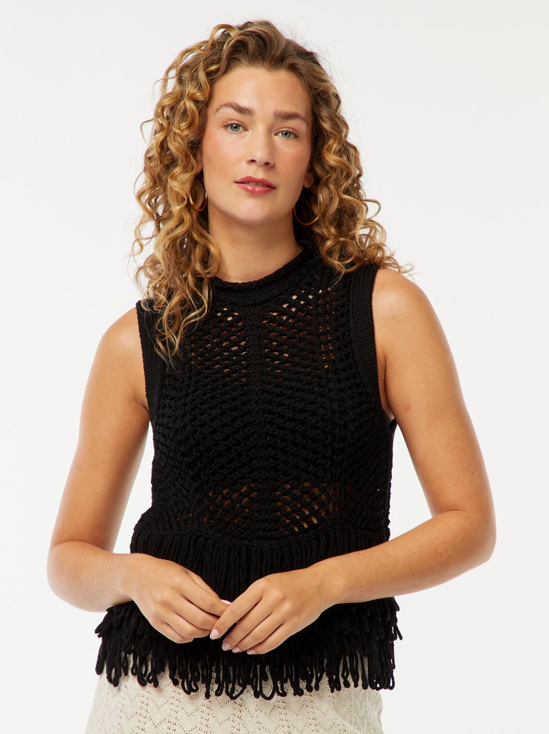 Pull senza maniche con frange nero - Kiabi