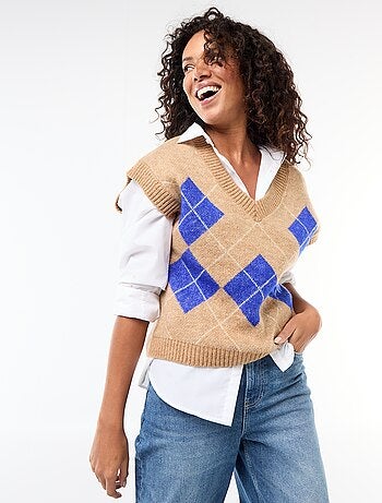 Pull senza maniche con motivo a losanghe