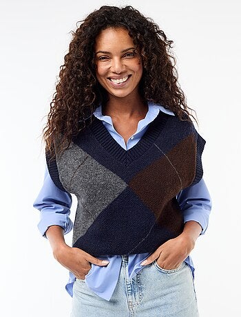 Pull senza maniche con motivo a losanghe