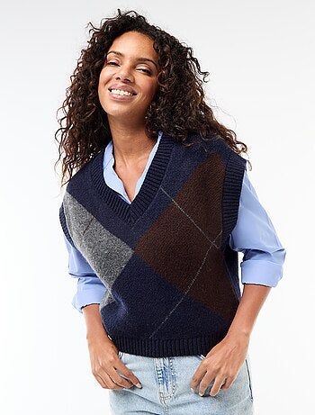 Pull senza maniche con motivo a losanghe