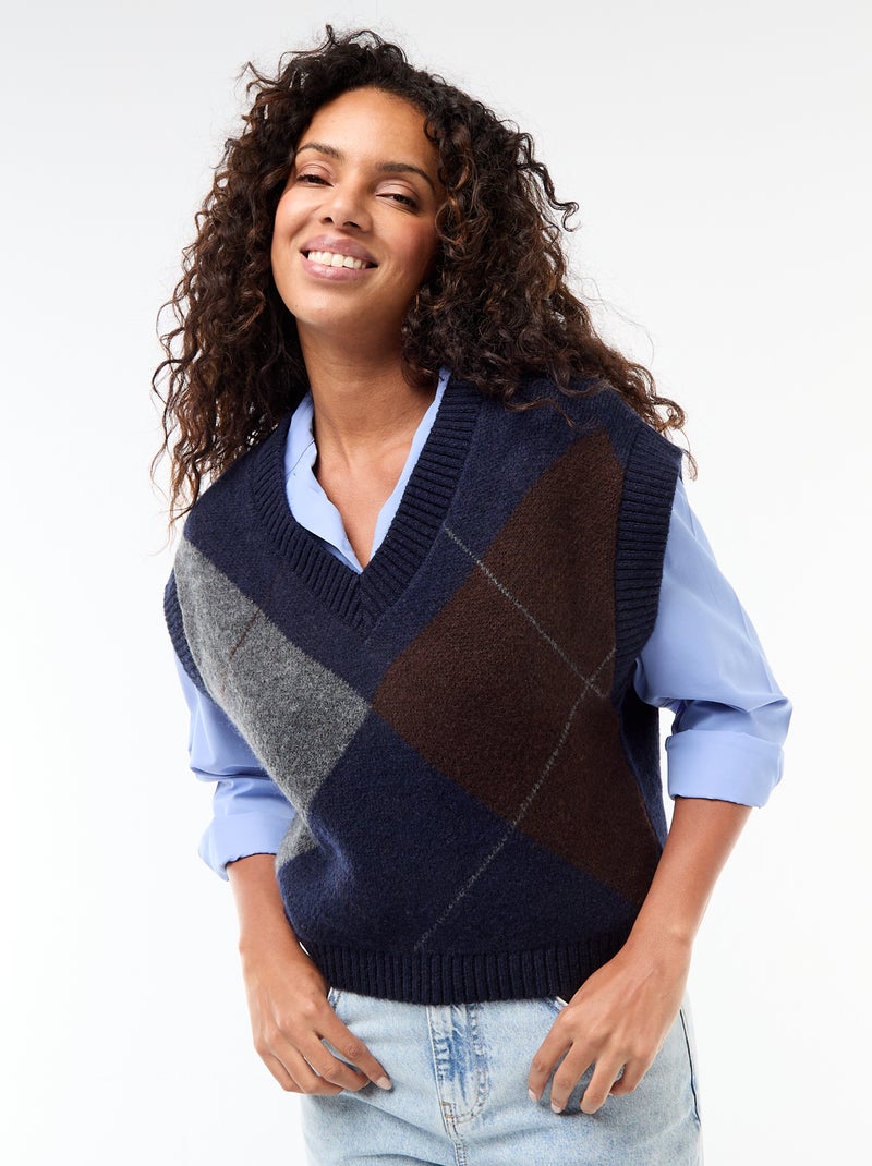 Pull senza maniche con motivo a losanghe Blu - Kiabi