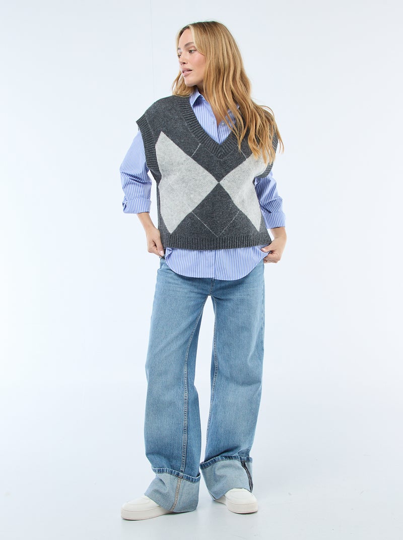 Pull senza maniche con motivo a losanghe Grigio - Kiabi