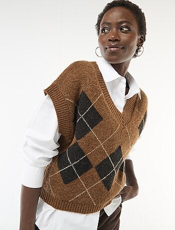 Pull senza maniche con motivo a losanghe