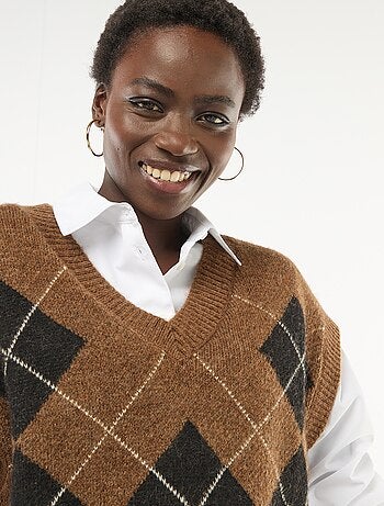 Pull senza maniche con motivo a losanghe