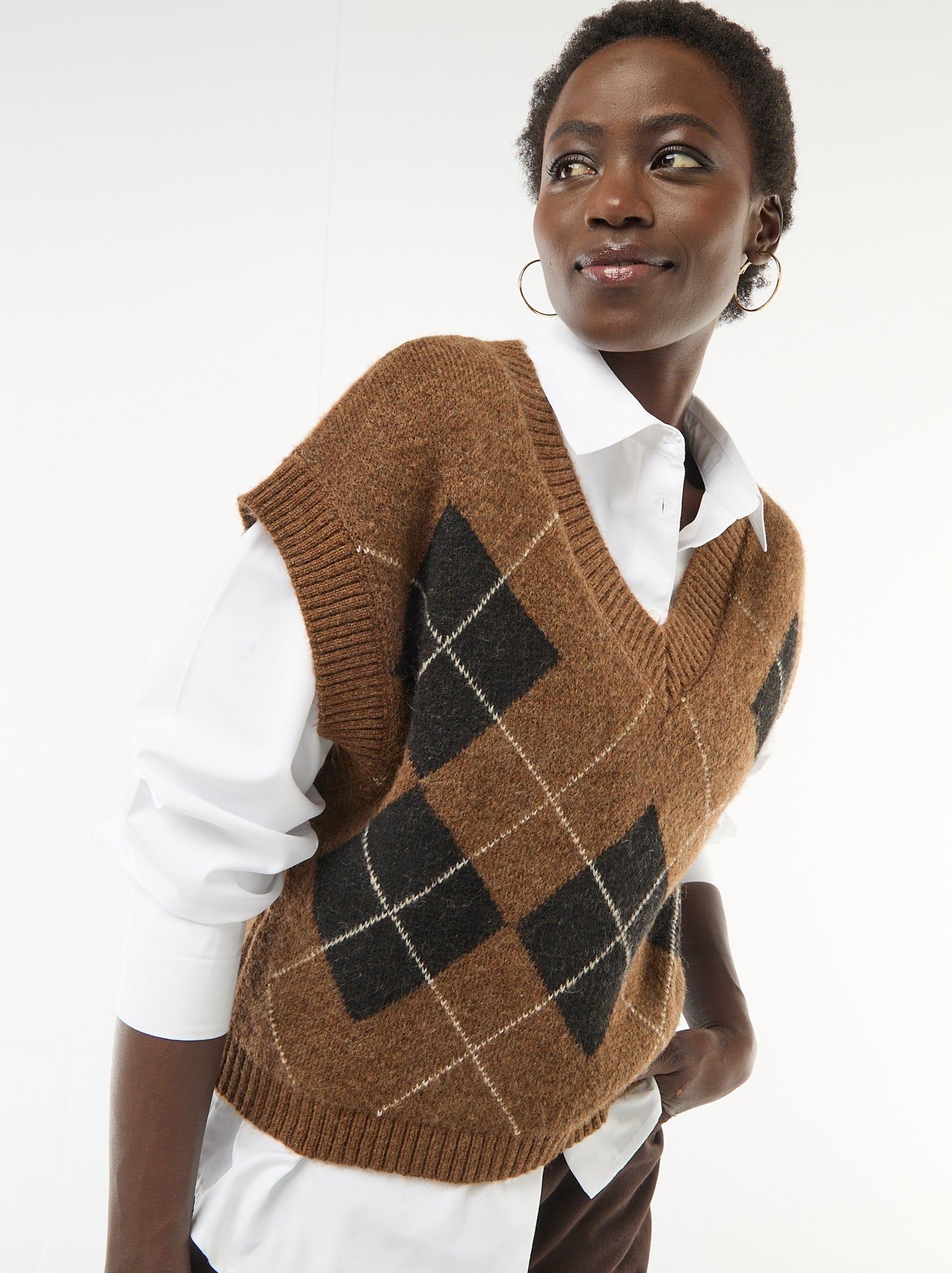 Pull senza maniche con motivo a losanghe