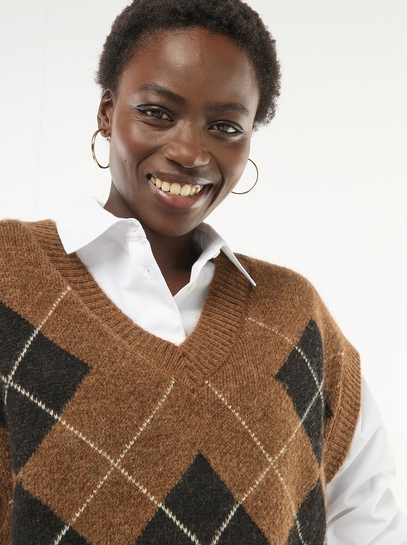 Pull senza maniche con motivo a losanghe Nero - Kiabi