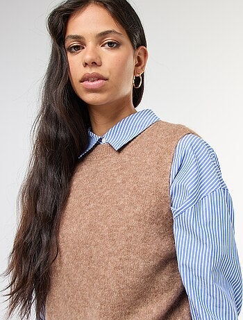Pullover senza maniche in lana e mohair misto