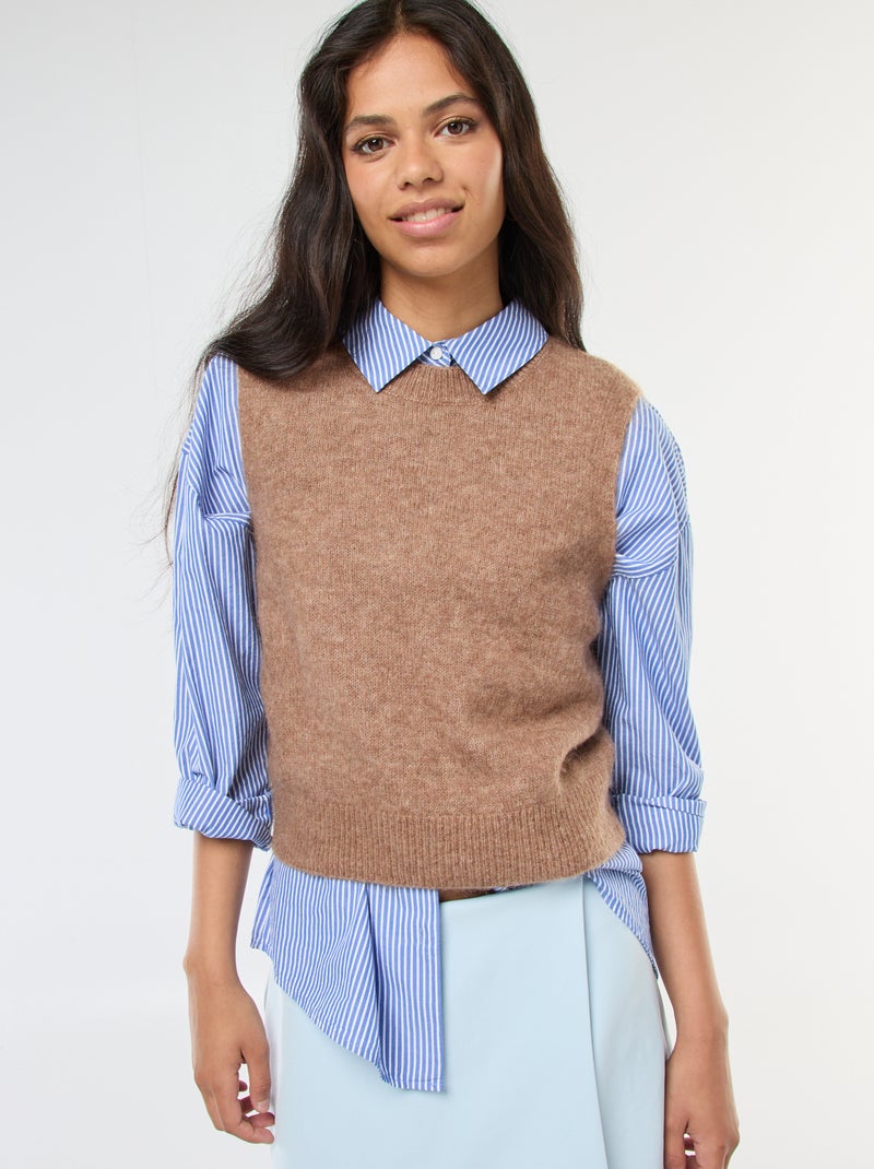 Pull senza maniche in lana e mohair misto Beige - Kiabi