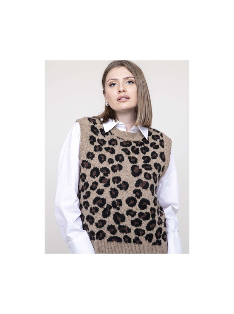 Pull senza maniche leopardato KURTINA Marrone - Kiabi