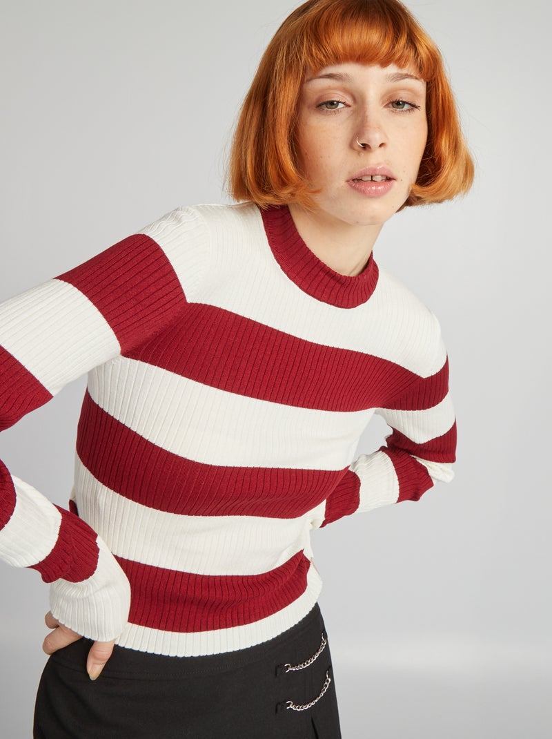 Pullover a collo alto a righe ROSSO - Kiabi