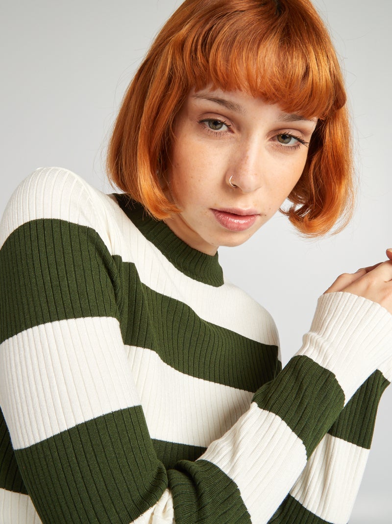 Pullover a collo alto a righe VERDE - Kiabi