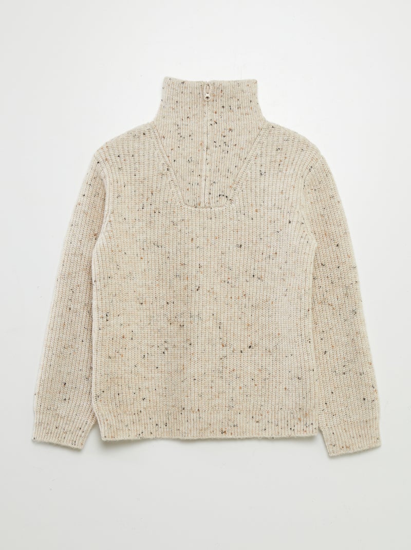 Pullover a collo alto con zip BEIGE - Kiabi