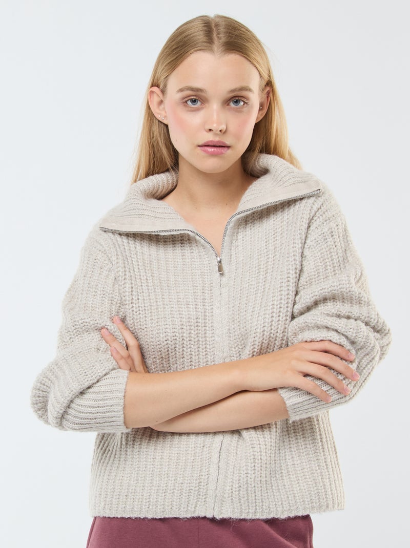 Pullover a collo alto con zip Beige - Kiabi