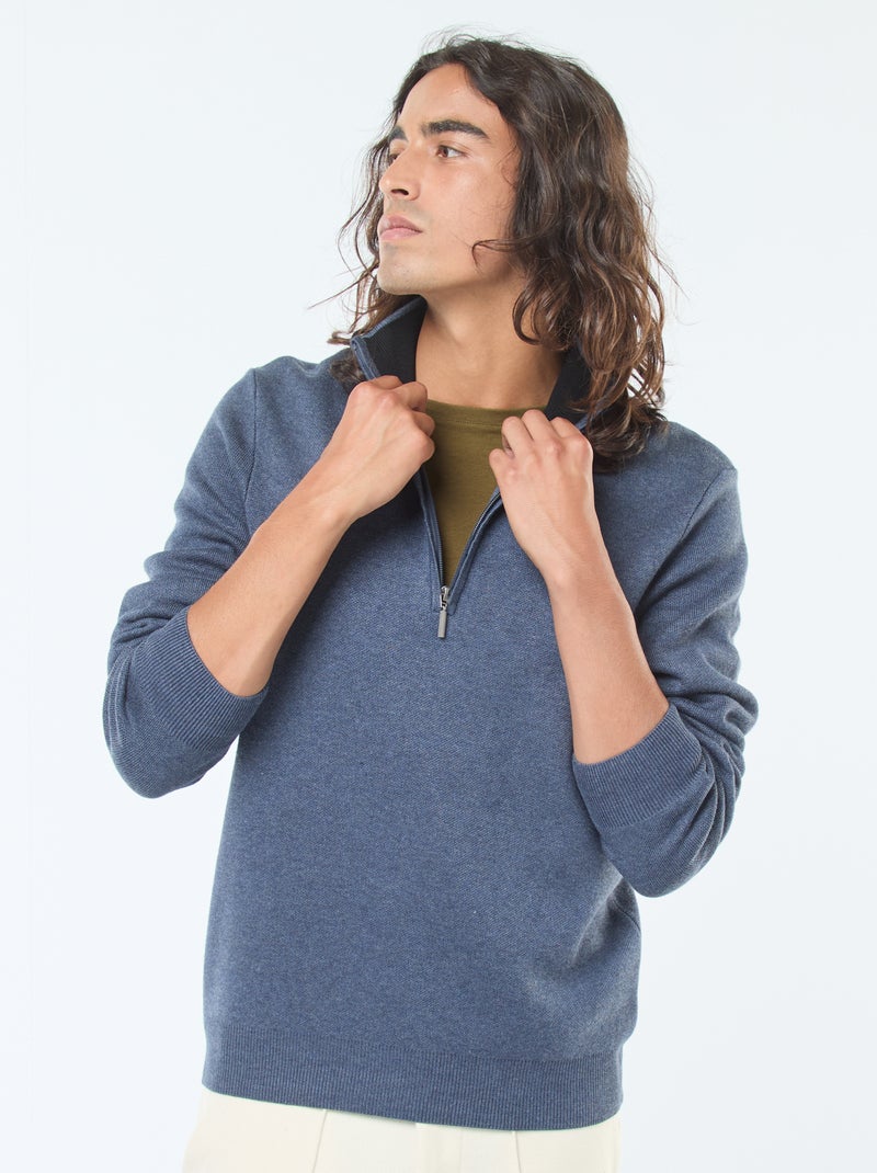 Pullover a collo alto con zip in maglia Blu - Kiabi
