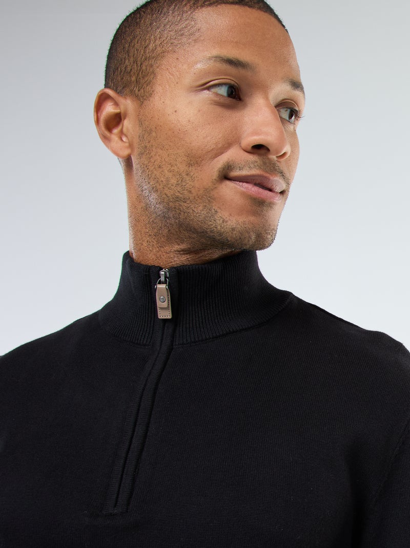 Pullover a collo alto con zip in maglia Nero - Kiabi