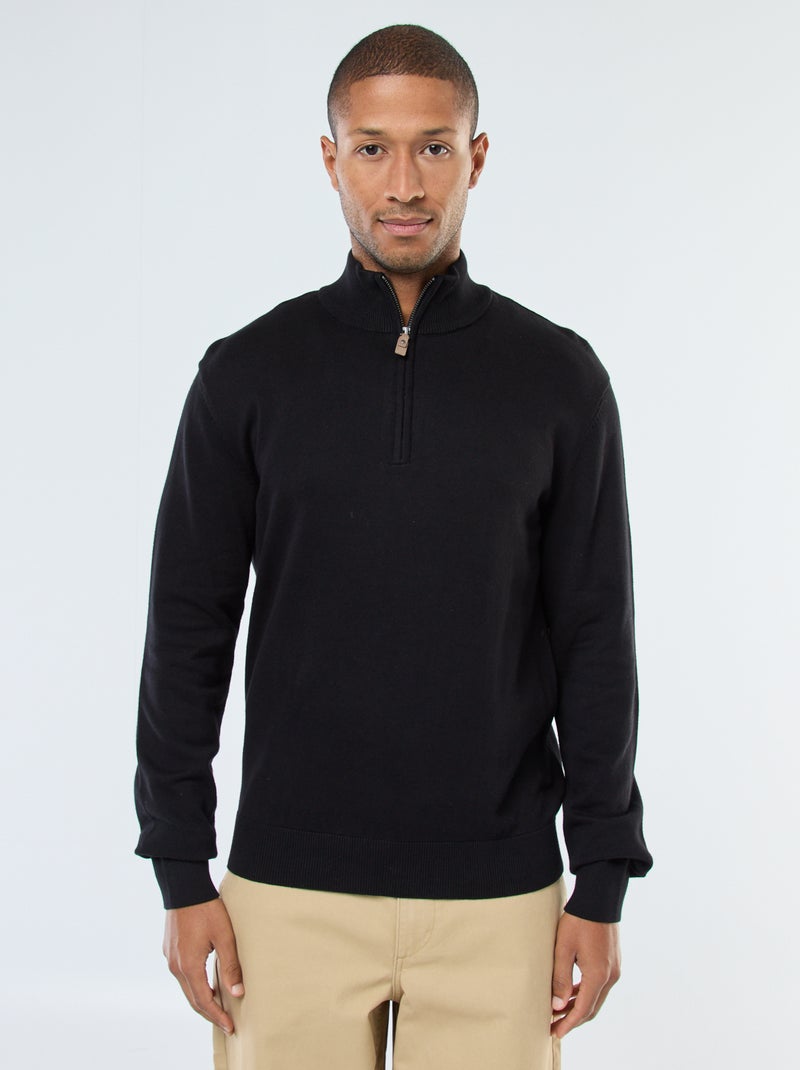 Pullover a collo alto con zip in maglia Nero - Kiabi
