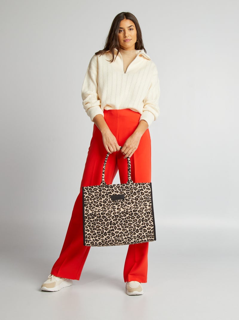 Pullover a collo alto con zip Panna - Kiabi