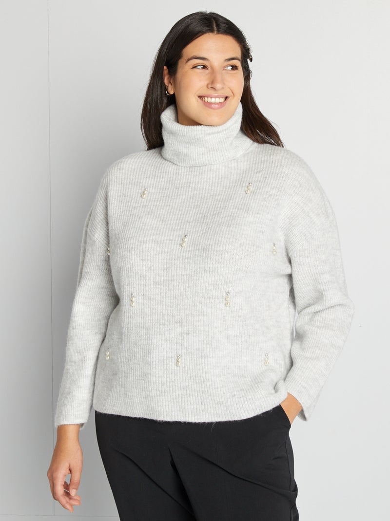 Pullover a collo alto lavorato a maglia con perle fantasia GRIGIO - Kiabi