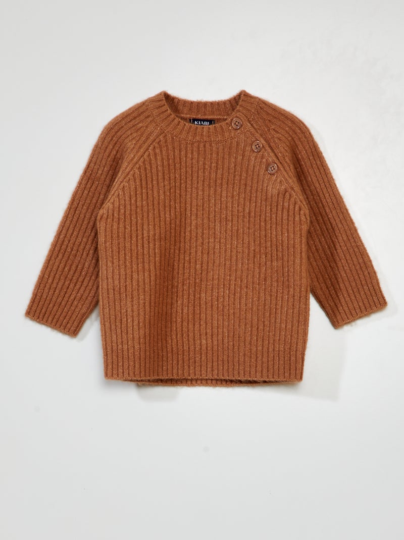 Pullover a coste con apertura con bottoni MARRONE - Kiabi