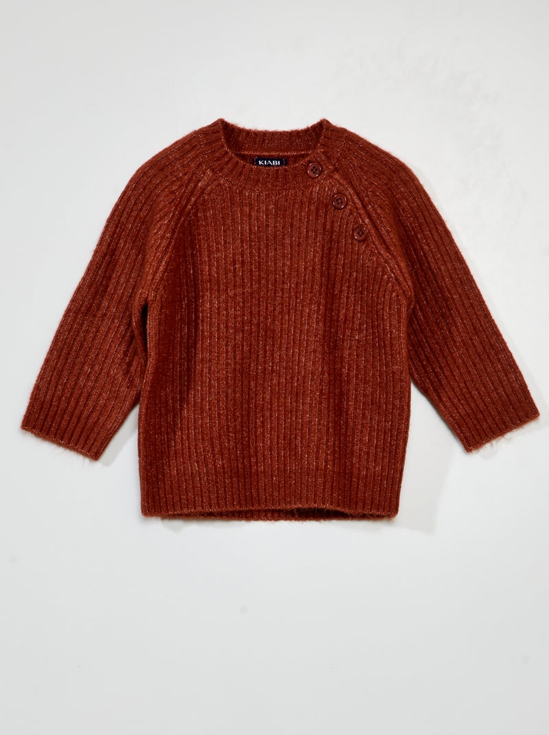 Pullover a coste con apertura con bottoni marrone - Kiabi