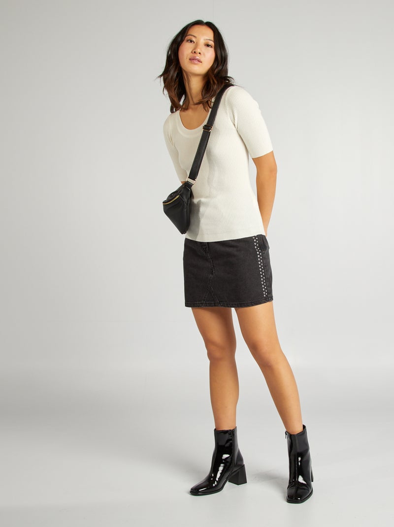 Pullover a coste con maniche corte BIANCO - Kiabi