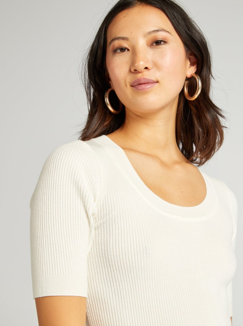 Pullover a coste con maniche corte BIANCO - Kiabi