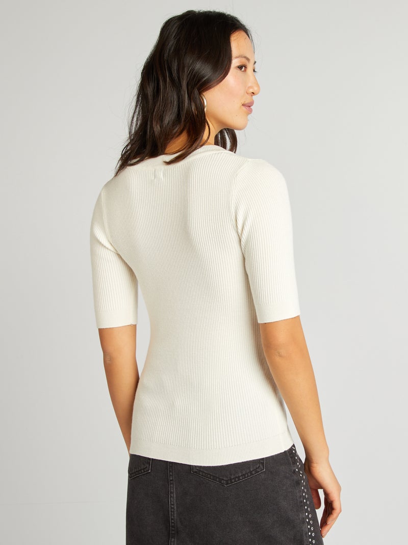 Pullover a coste con maniche corte BIANCO - Kiabi