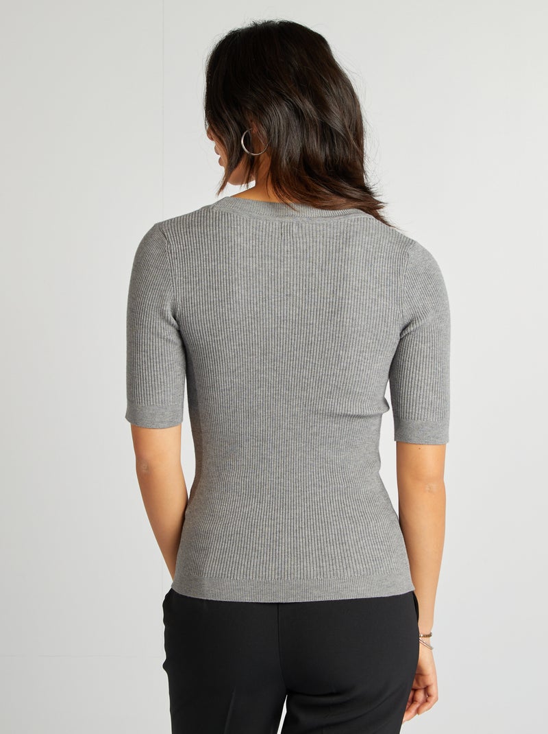 Pullover a coste con maniche corte GRIGIO - Kiabi