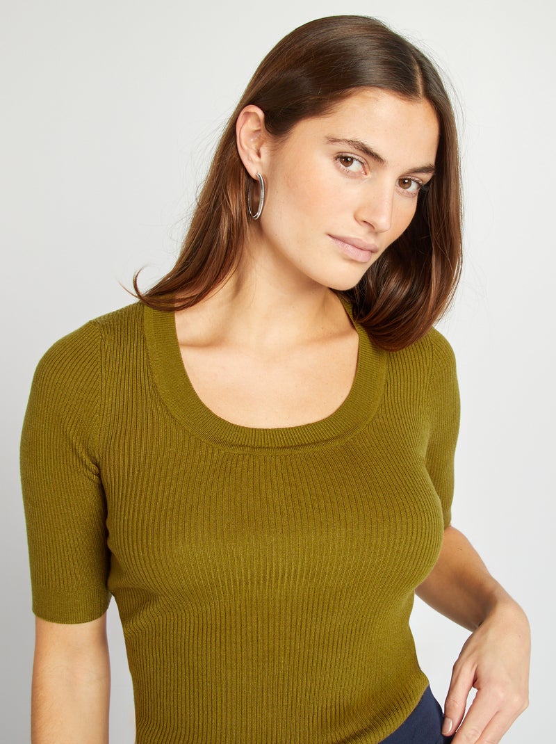 Pullover a coste con maniche corte VERDE - Kiabi