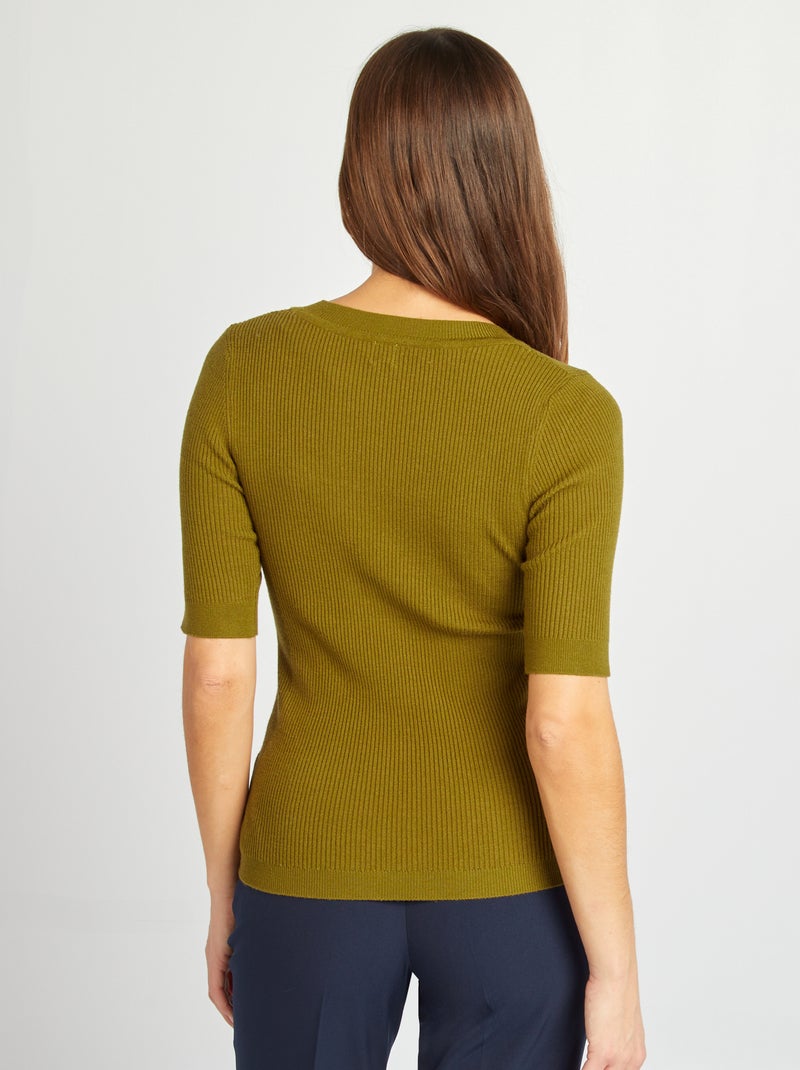 Pullover a coste con maniche corte VERDE - Kiabi