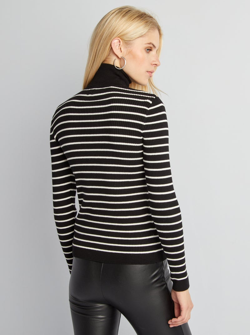 Pullover a dolcevita in maglia a coste a righe NERO - Kiabi