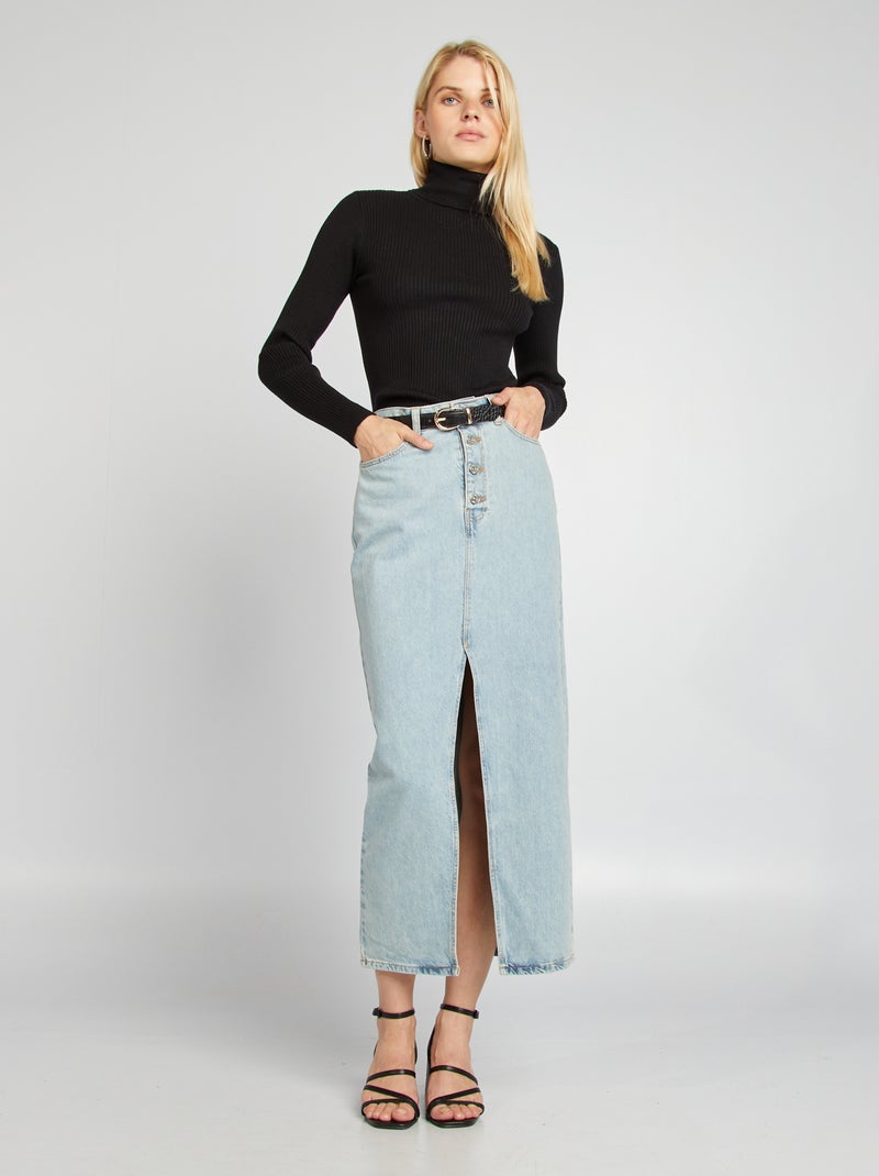 Pullover a dolcevita in maglia a coste nero - Kiabi