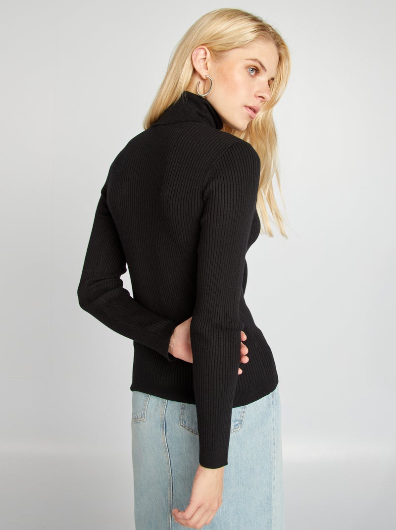 Pullover a dolcevita in maglia a coste nero - Kiabi
