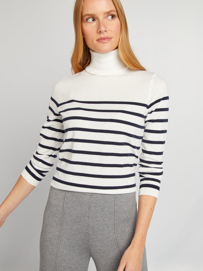 Pullover a maglia fine collo dolcevita BIANCO - Kiabi